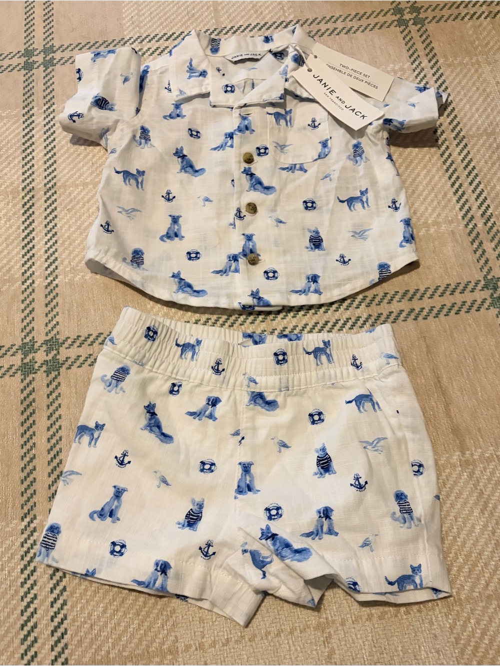 Janie and Jack White and Blue Dog Print Button-Down Set